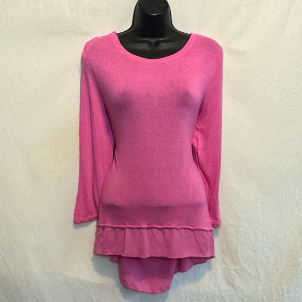 I-28 Tribal Pink High Low Long Sleeve Pullover Lightweight Split Back Sweater
